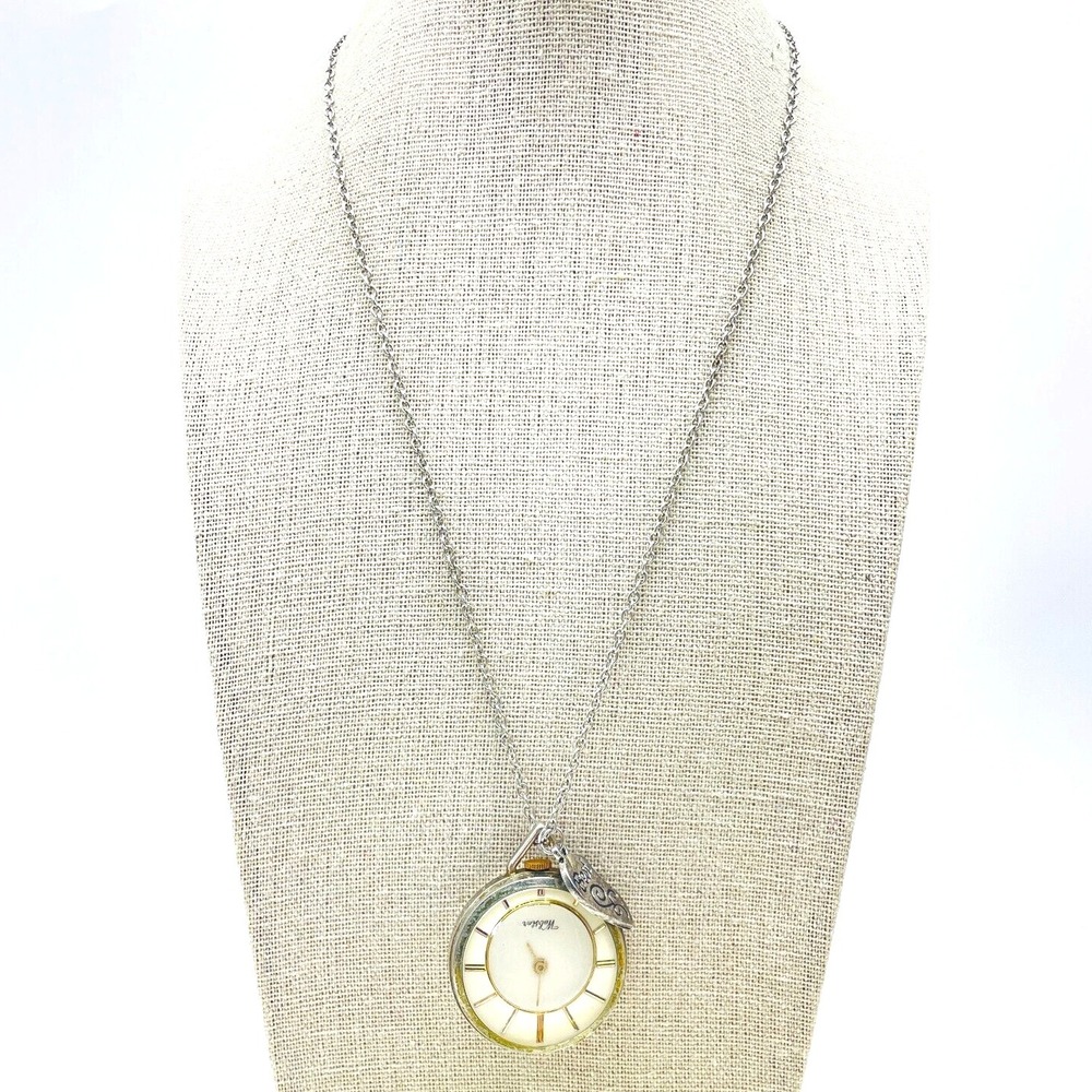 Signed Webster Manual Wind Pocket Watch Pendant Necklace Gold Tone Vintage
